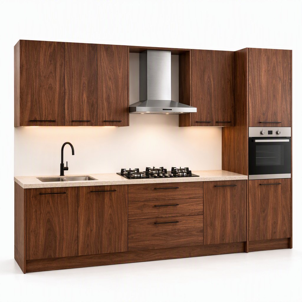 Walnut Solid-Wood Kitchen — Real Veneer, Premium Build — FAME kitchen cabinet manufacturer