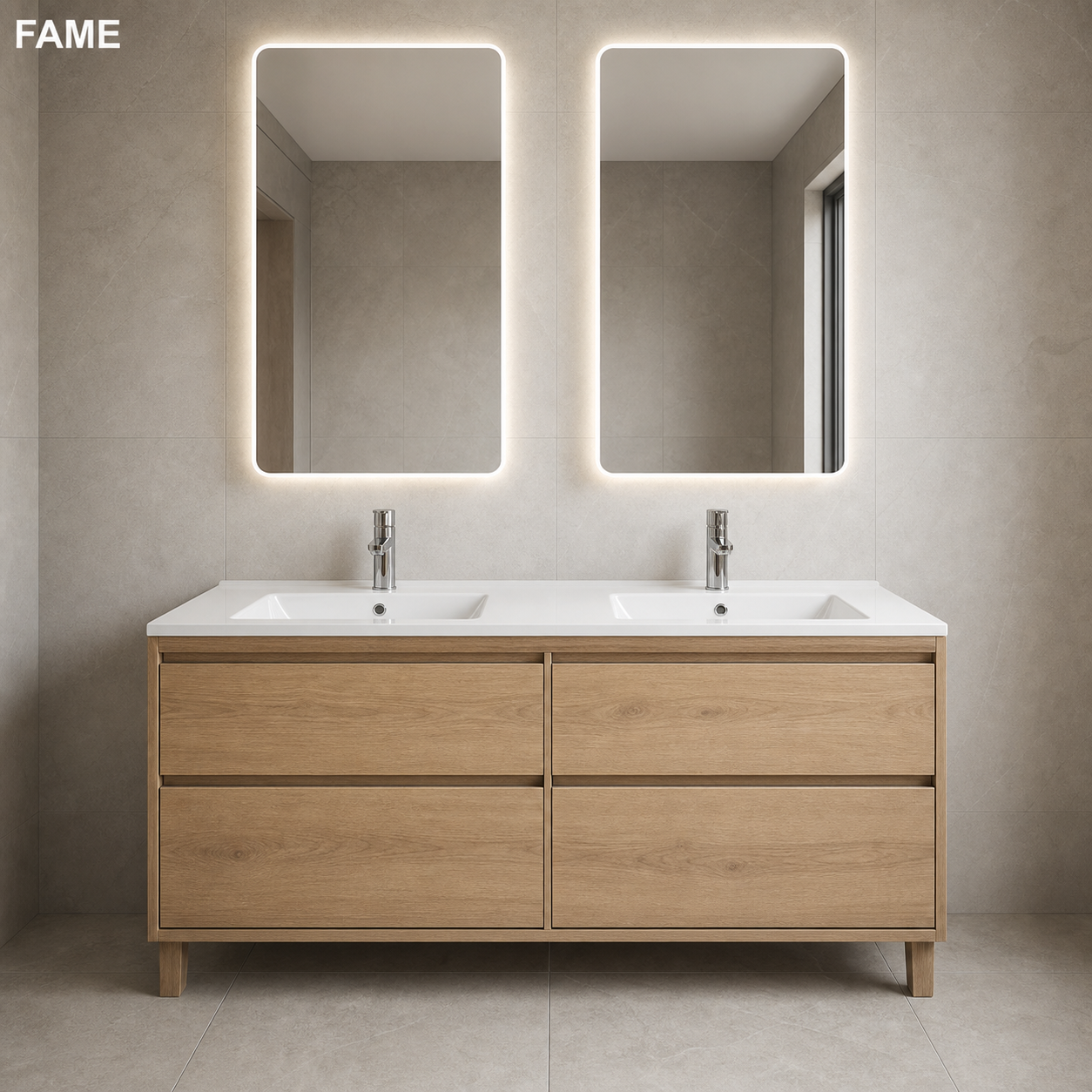 Warm Oak 900mm Floating LED Vanity for Chile bathroom vanity and vanitorios buyers