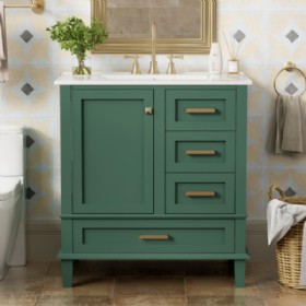 30 inch Bathroom Vanity in Green, Modern Bathroom Cabinet with Sink Combo Set, Bathroom Storage Cabinet with a Soft Closing Door and 3 Drawers, Solid Wood Frame